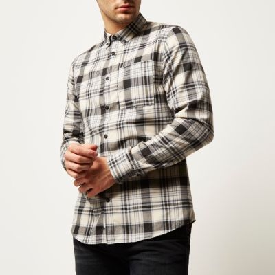 White casual check flannel shirt